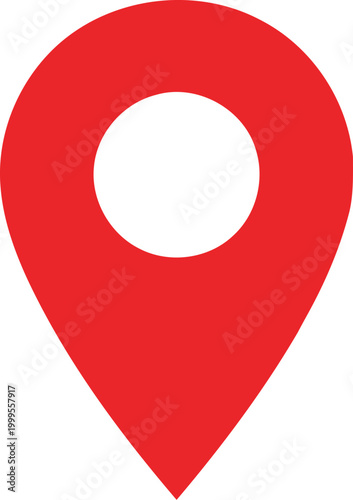 Red location pin icon for maps and navigation showing a simple marker shape representing a specific point on a digital display