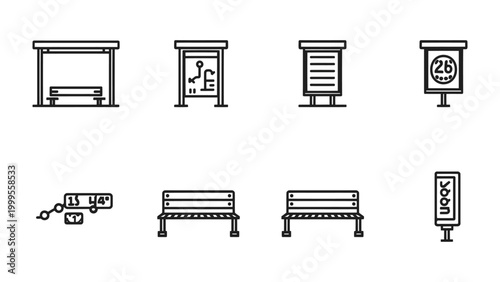 Fotografía Urban Transit Essentials: A collection of meticulously designed line art icons representing essential elements of public transportation