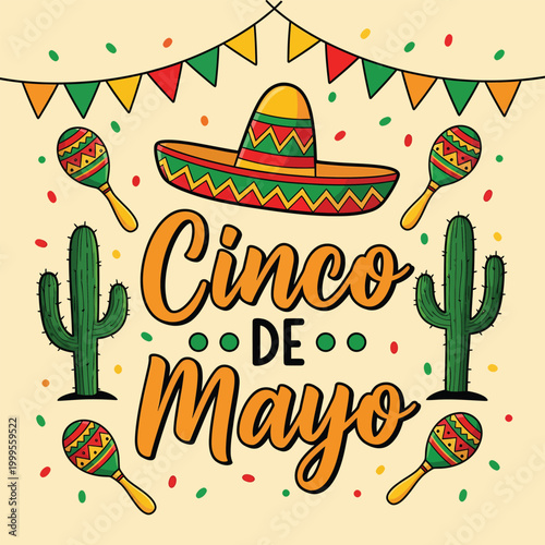 Cinco de mayo celebration festive illustration with traditional mexican elements