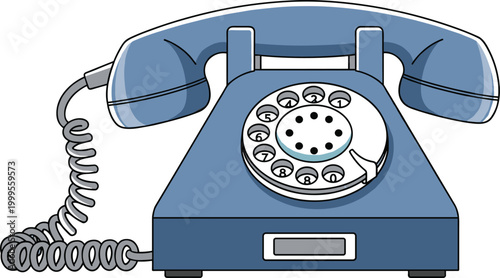 Classic Blue Rotary Dial Telephone Vintage Retro Style Landline Communication Device with Coiled Cord