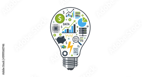 Business Idea Lightbulb: Data Analysis, Finance, Technology, Innovation, Growth