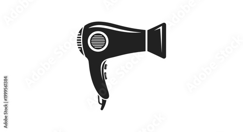 A black and white vector graphic illustration of a hair dryer