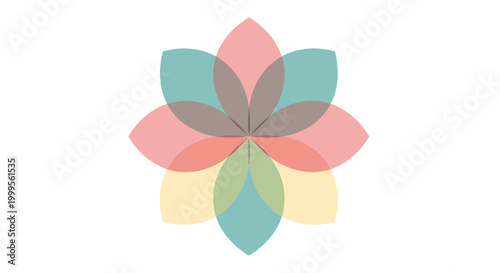 A colorful flower illustration with pink, blue, and yellow petals on a white background