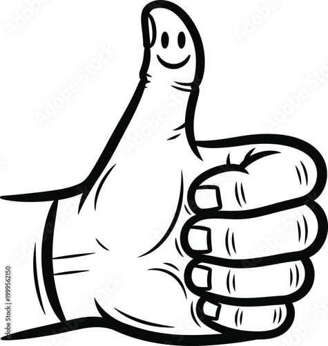 Hand icon positive feedback and approval thumbs up sketch for success agreement and support