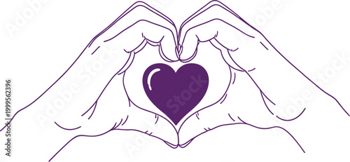 Heart hands icon purple sketch illustrating love connection and affection with a symbolic heart shape