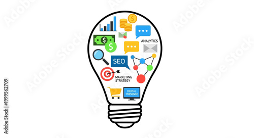 Digital Marketing Strategy Light Bulb Idea - SEO, Analytics, Finance, Growth