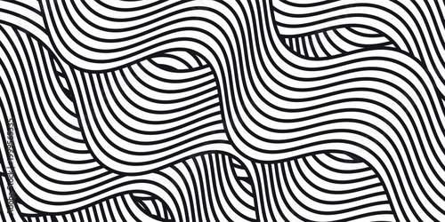 Curvy black lines. Ramen or noodle pattern. Pasta, tagliatelle or capellini background. Wavy spaghetti texture. Banner with traditional Italian, Chinese of Japanese food print. Vector