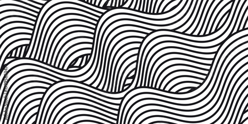 Curvy black lines. Ramen or noodle pattern. Pasta, tagliatelle or capellini background. Wavy spaghetti texture. Banner with traditional Italian, Chinese of Japanese food print. Vector