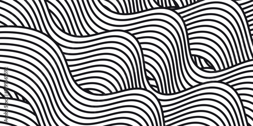 Curvy black lines. Ramen or noodle pattern. Pasta, tagliatelle or capellini background. Wavy spaghetti texture. Banner with traditional Italian, Chinese of Japanese food print. Vector