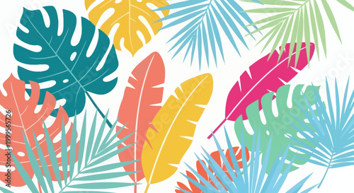 Vibrant Tropical Leaves Pattern - Exotic Summer Foliage Background