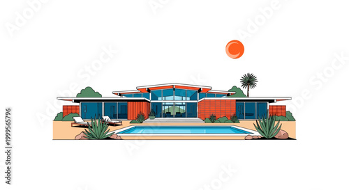 mid century modern house with pool and desert landscape