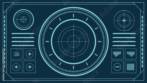 Cyber warfare control panel, missile guidance system dashboard concept