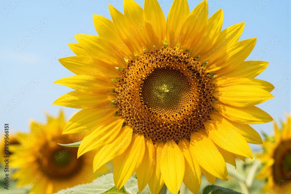 Obraz premium Sunflower showing detailed central disk in outdoor field