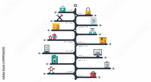 Infographic timeline with icons representing business milestones and achievements.