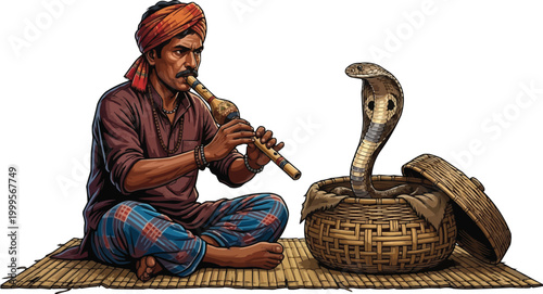 Bangladeshi Snake Charmer Vector Illustration
