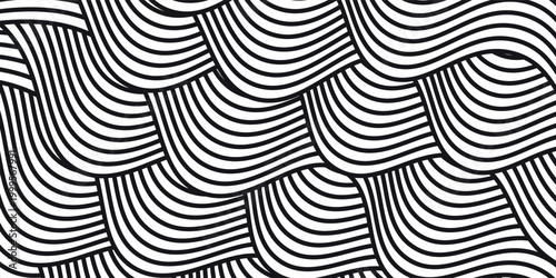 Curvy black lines. Ramen or noodle pattern. Pasta, tagliatelle or capellini background. Wavy spaghetti texture. Banner with traditional Italian, Chinese of Japanese food print. Vector illustration