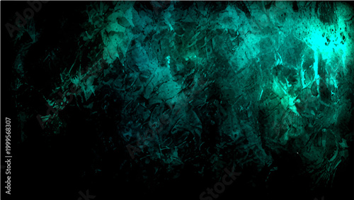 Abstract Vector dark moody aqua green fog, cloud smoke swirls, textured gradient with dim light.