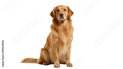 Fotografía Golden Retriever Dog Sitting with Long Fur and Brown Eyes