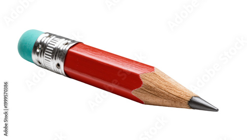 Billede på lærred Red wooden pencil with silver ferrule and teal eraser