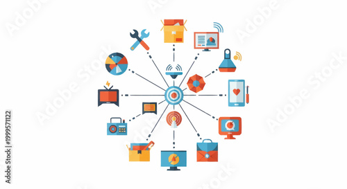 Digital Network Connections and Technology Icons.