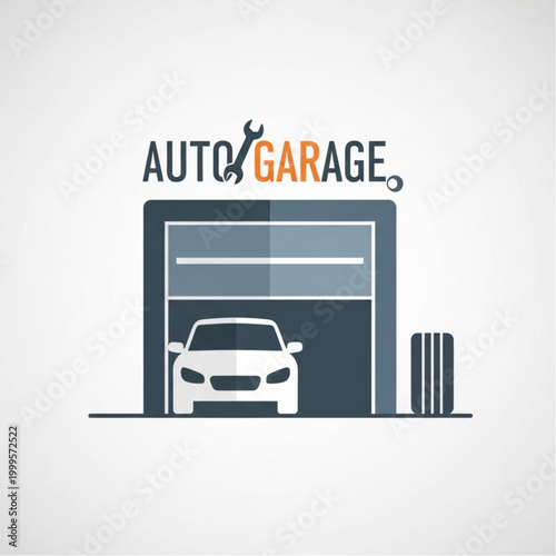Auto Garage Service Icon with Car and Wrench - Vector Illustration