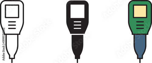 Handheld ph meter with different style icons for soil testing agriculture and gardening vector with probe