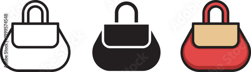 Handbag icons set featuring outline solid and colored versions for digital use with user interface