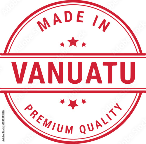 Made in Vanuatu Premium Quality Red Round Stamp Vector Icon