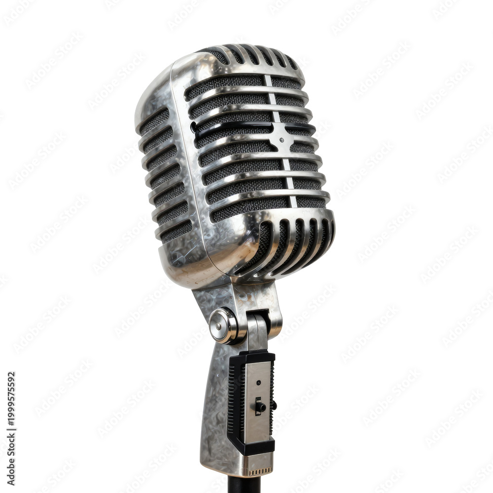 Fototapeta premium Vintage microphone stands tall, capturing an era of musical history and broadcasting