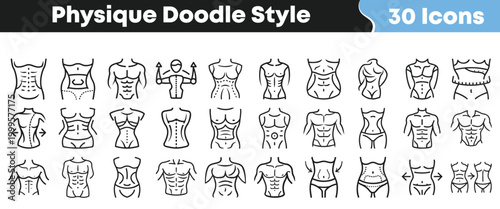 Collection of hand drawn torso icons representing various human body physique shapes