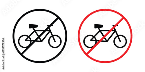 Bicycle prohibition sign outlined. Flat fill icons