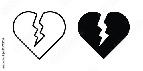 Broken heart icon outlined. Flat fill icons