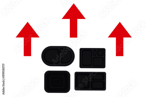 食品トレイの値上げとコスト上昇を示すパッケージ価格上昇のコンセプトイラスト