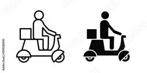 Delivery man riding motorcycle icon outlined. Flat fill icons
