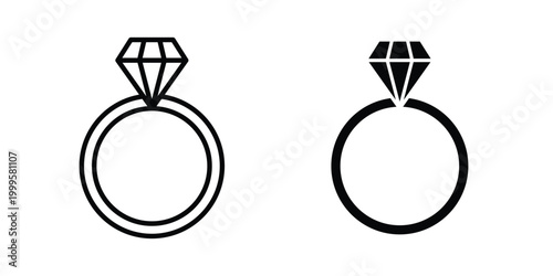 Diamond ring icon outlined. Flat fill icons
