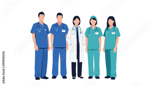 Diverse medical team portrait doctors and nurses in scrubs