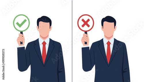 Decision making positive and negative choices represented by check and cross symbols