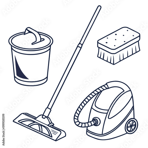 Cleaning supplies bucket brush vacuum cleaner