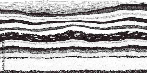 Monochromatic abstract graphic with distinct wavy layers and granular texture black and white line art abstract background textured background design element wavy lines abstract monochrome