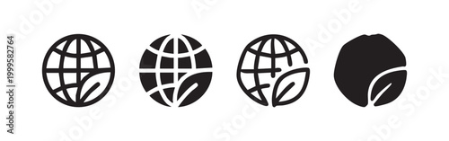 Eco Friendly Globe Icons with Leaf Symbolizing Green Earth and Sustainability