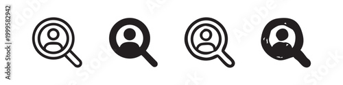 Magnifying Glass Search User and Recruitment Icon Set in Hand-Drawn Styles