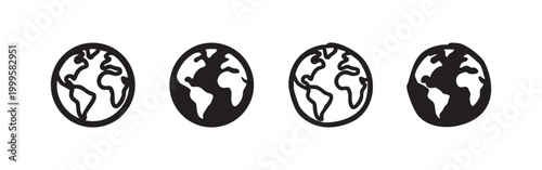 World Globe and Planet Earth Icon Set in Hand-Drawn and Solid Styles