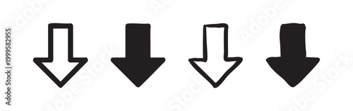 Downward Arrow Direction Icon Set with Hand-Drawn and Solid Styles