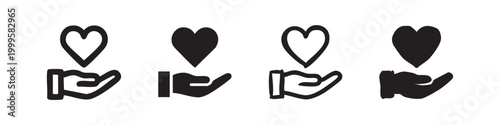 Hand Holding Heart Icon Set Representing Charity Care and Giving Concept