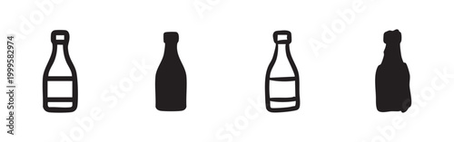 Various Beverage Bottle Icons in Hand Drawn Doodle and Silhouette Styles