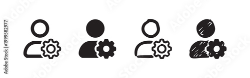 User Profile with Gear Settings Icon Set in Hand-Drawn and Minimalist Styles