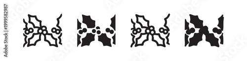 Christmas Holly Berry Leaf Decoration Icons in Hand Drawn and Bold Styles