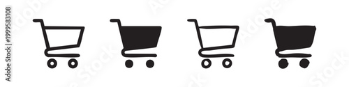 Shopping cart icon set in various styles, representing e-commerce, retail, and consumer buying.
