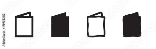 Brochure or booklet icon set in various styles, representing information, marketing, and publications.