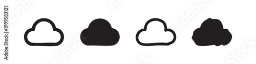 Simple cloud icon set in outline and solid styles, representing weather, sky, or cloud computing.